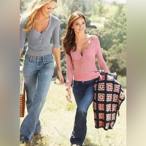 Very rare Hollister Y2K 90’s vintage pink Henley buttons ribbed large pink - Picture 3 of 5